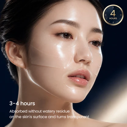 Woman wearing the silkcolla sheet mask — leave on 3 to 4 hours